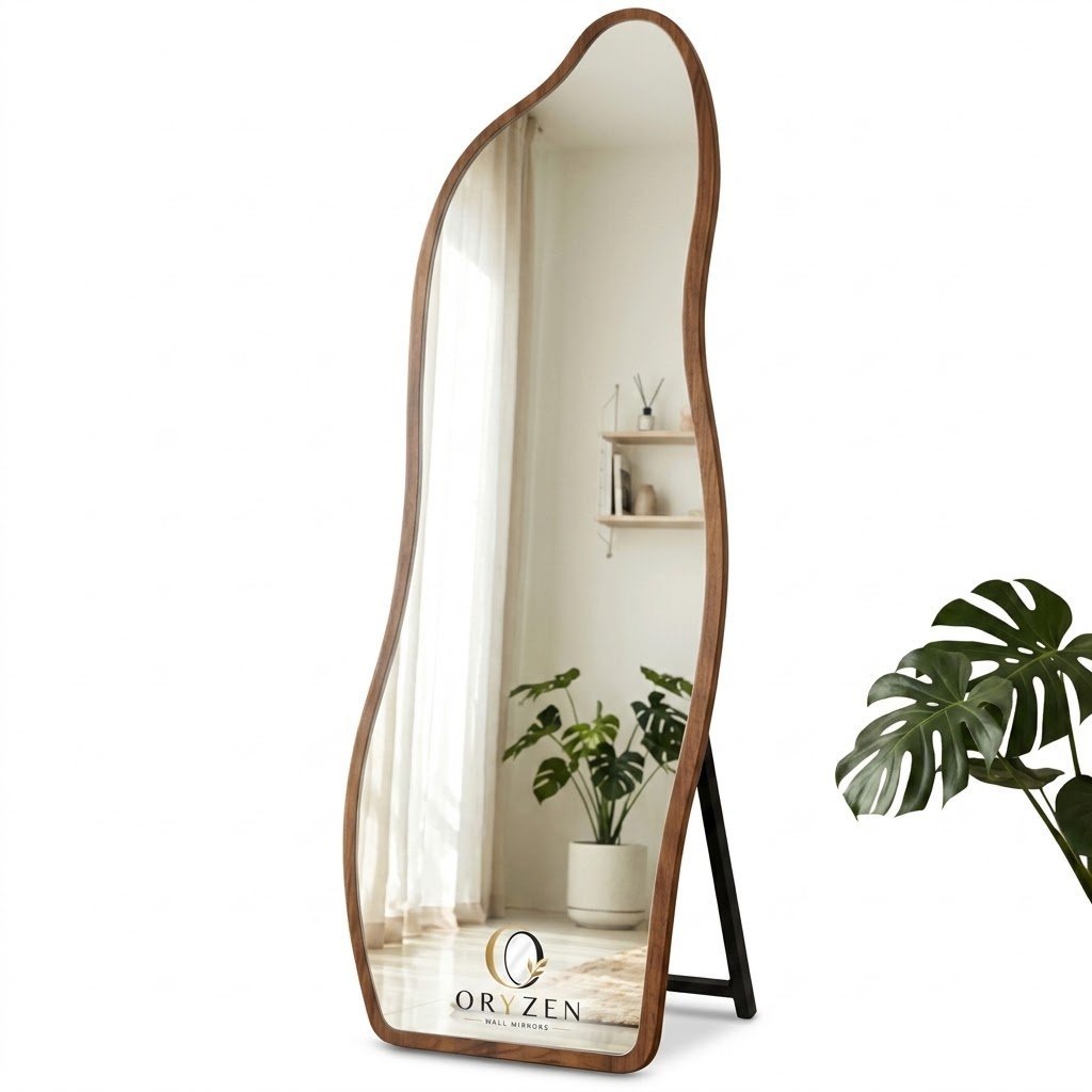 ORYZEN Irregular Asymmetric Wooden Full Length Standing Floor Mirror