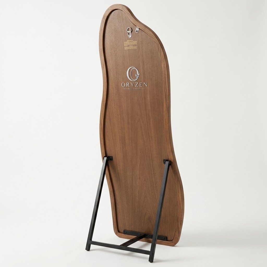ORYZEN Irregular Asymmetric Wooden Full Length Standing Floor Mirror - Image 2
