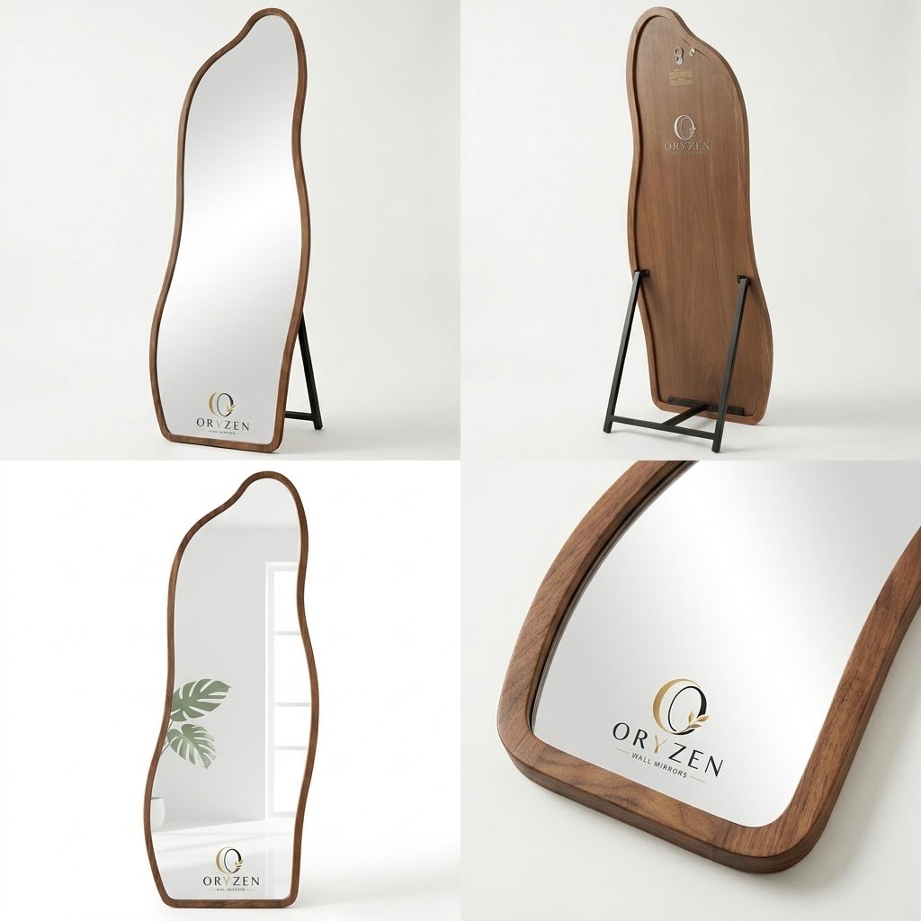 Oryzen Irregular Asymmetric Wooden Full Length Standing Floor Mirror